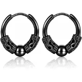 Mendes Heren oorringen staal zwart met details en balletje - 20mm