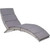 vidaXL Ligbed inklapbaar met kussen poly rattan grijs