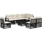 vidaXL Tuinbank Set 9 st Zwart poly rattan