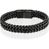 LGT JWLS Heren Armband - Dubbele Curb Chain van Edelstaal, Zwart-21cm