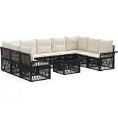 vidaXL Tuinbank Set 10 st Zwart poly rattan