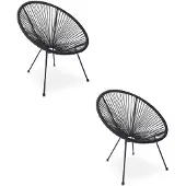Leobert Set van 2 tuinstoelen BRASIL – Zwart – Gevlochten kunststof – Modern design