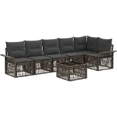 vidaXL Tuinbank Set 7 st Grijs poly rattan