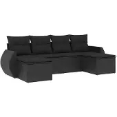 vidaXL 6-delige tuinmeubelset met kussens, zwart, polyrotan