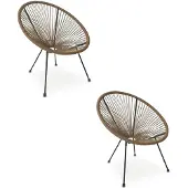 Leobert Set van 2 tuinstoelen BRASIL – Rotan-look – Zwarte metalen poten – Modern design