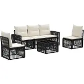 vidaXL Tuinbank Set 6 st Zwart en Crème Wit poly rattan