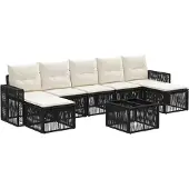 vidaXL Tuinbank Set 8 st Zwart en Crème Wit poly rattan
