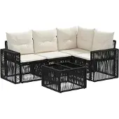 vidaXL Tuinbank Set 5 st Zwart en Crème Wit poly rattan
