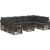 vidaXL Tuinbank Set 10 pcs Grijs poly rattan
