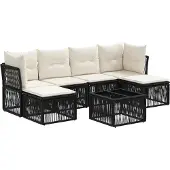 vidaXL Tuinbank Set 7 st Zwart poly rattan
