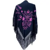 La Señorita - Spaanse manton - omslagdoek – zwart Large met roze bloemen
