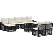 vidaXL Tuinbank Set 10 pcs Zwart poly rattan