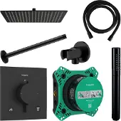 Hansgrohe Regendouche inbouw ecostat plafonduitloop met handdouche en hoofddouche 30 cm thermostaat vierkant mat zwart