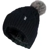 Heat Holder - Pom Pom-muts met boeien voor dames - Zwart
