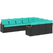 vidaXL 10-delige loungeset voor de tuin met kussens, zwart kunststof vlechtwerk