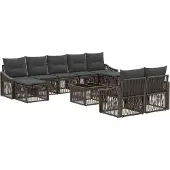 vidaXL Tuinbank Set 10 st Grijs poly rattan