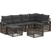 vidaXL Tuinbank Set 7 st Grijs poly rattan