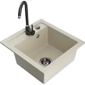 Mexen Vito granieten spoelbak enkelvoudig met keukenkraan Telma, beige - 6503-69-670200-70