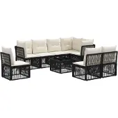 vidaXL Tuinbank Set 9 st Zwart poly rattan