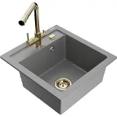 Mexen Vito granieten spoelbak 1-komorig met keukenkranen Duero, grijs - 6503-71-671600-50