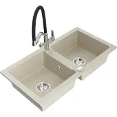 Mexen Mario granieten dubbele spoelbak met Duo keukenmengkraan, beige - 6504-69-671701-07