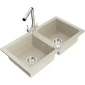 Mexen Mario granieten spoelbak 2-kamer met keukenkraan Duero, beige - 6504-69-671600-00