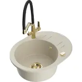 Mexen Kevin granieten gootsteen 1-komerig met keukenkraan Duo, beige - 6517-69-671701-57-G