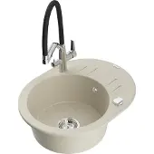 Mexen Kevin granieten spoelbak 1-kompartment met keukenkraan Duo, beige - 6517-69-671701-07