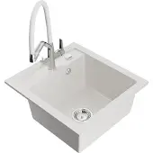 Mexen Vito granieten gootsteen 1-kamer met keukenkraan Duo, wit - 6503-20-671701-02
