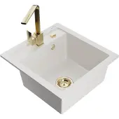Mexen Vito granieten gootsteen 1-kompartment met keukenkraan Rita, wit - 6503-20-670300-50