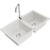 Mexen Mario granieten spoelbak 2-kamers met keukenkraan Telma, wit - 6504-20-670200-00