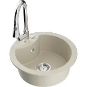 Mexen Diego granieten gootsteen 1-baks met keukenmengkraan Elia, beige - 6512-69-670101-00