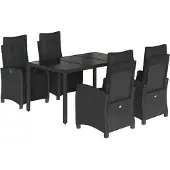vidaXL 5-delige tuinset met kussens, zwart, van polyrotan