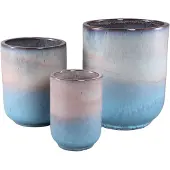 Ptmd Rozay Baby Blue Ceramic Pot Set Of 3 Round High