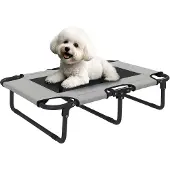 PawHut -Erhöhtes Hundebett-Polyester, Stahl-75L x 51B x 18H cm-Hellgrau
