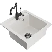 Mexen Vito granieten spoelbak 1-komers met keukenkraan Carla, wit - 6503-20-670700-70