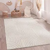 Paco Home Hoogpolig Vloerkleed Woonkamer Shaggy Scandinavisch Boho Regenboog Beige 120x160 cm