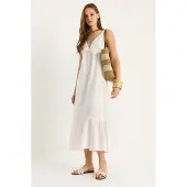 Bianco A-Form Fit Midi-jurk met V-hals en binddetail