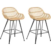Beliani TERRELL - Barkruk set van 2 - Naturel - Rotan