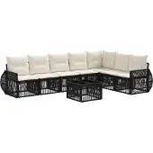 vidaXL Tuinbank Set 8 st Zwart en Crème Wit poly rattan