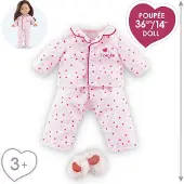 Corolle poppenpyjama en slofjes - Hartjes - 36cm poppenkleding.