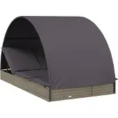 vidaXL Ligbed 2-persoons met rond dak 211x112x140 cm poly rattan grijs
