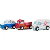 Woet Houten Voertuigenset - 3 Speelgoed Auto's - Politie, Brandweer en Ambulance - Speelgoedvoertuigen Hulpdienst - Vanaf 18 Maanden