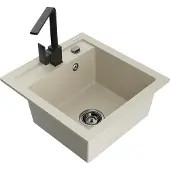 Mexen Vito granieten gootsteen 1-komers met keukenmengkraan Rita, beige - 6503-69-670300-70