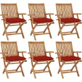 vidaXL Klapstoelen met kussens, 6 stuks, massief teakhout
