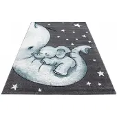 Muratap Kids olifant vloerkleed kinderkamer blauw / grijs laagpolig- 120x170 cm