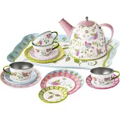 Simply Tinnen theeset Vogel - Servies in koffertje - Voorjaarsdesign