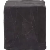 Homescapes Zwarte Patchwork Poef – Zitkubus van gerecycled leer, 36x38 cm