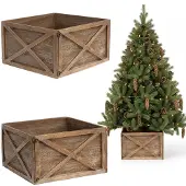 Coil Kerstboomrok, Kerstboomdeken, Kerstboomhoes, Kerstboomstandaard, Kerstboommand, Rechthoekig, Dennenhout, Bruin, Diameter: 56 cm