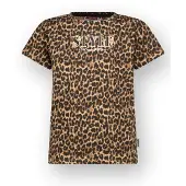 Vingino T-shirt bruin Meisjes Stretchkatoen Ronde hals Dierenprint - maat 152